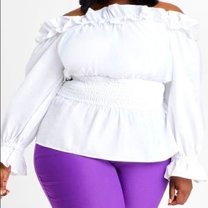 White ruffle cotton smocked top